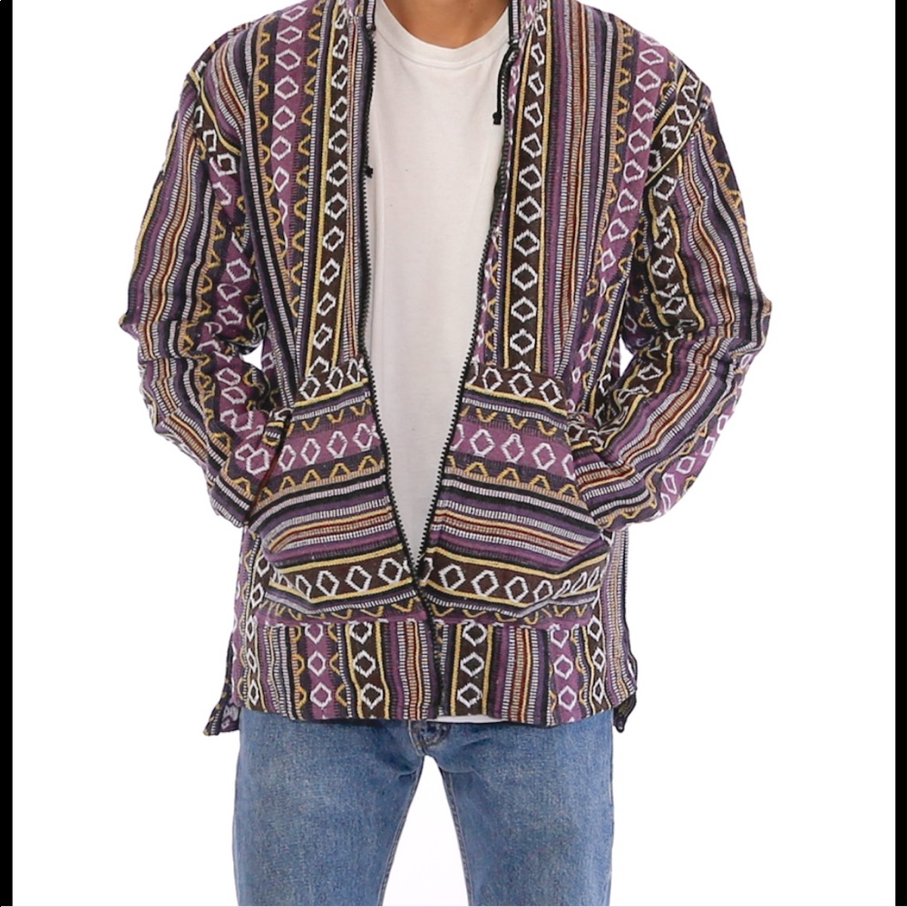 Hippie style unisex zip up with hood